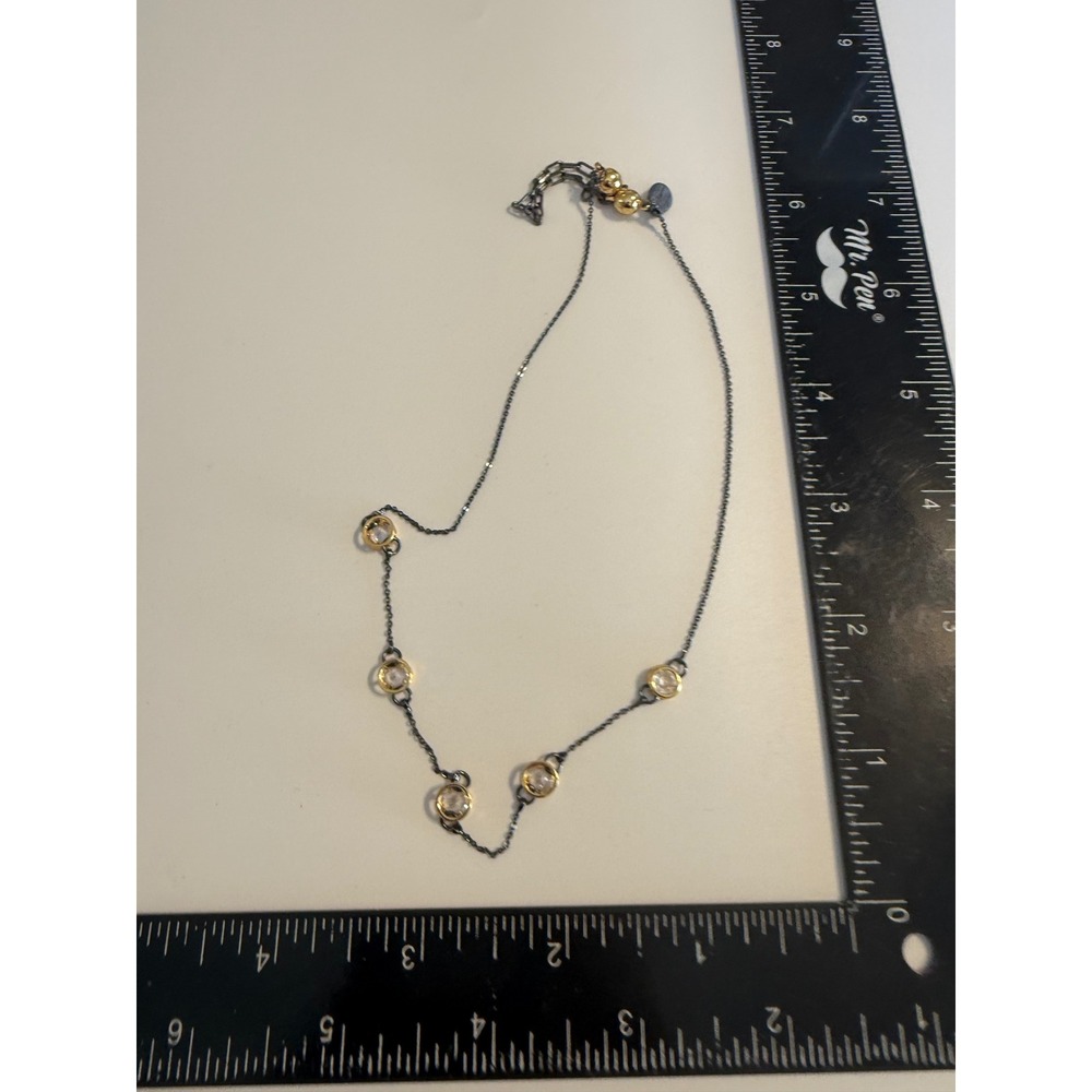 Melania Clara Mixed Metal Crystal Station Necklace Gold Tone Magnetic Clasp 16in
